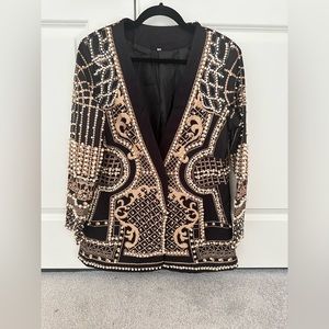 Pearl beaded black and gold blazer (XL)
